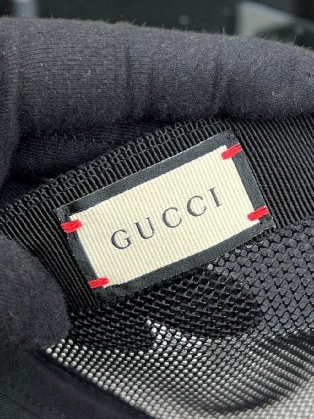 Black Leather GUCCI GG Baseball Cap / Trucker Hat Crypto Mesh w Dust Bag Size M - Picture 8 of 10